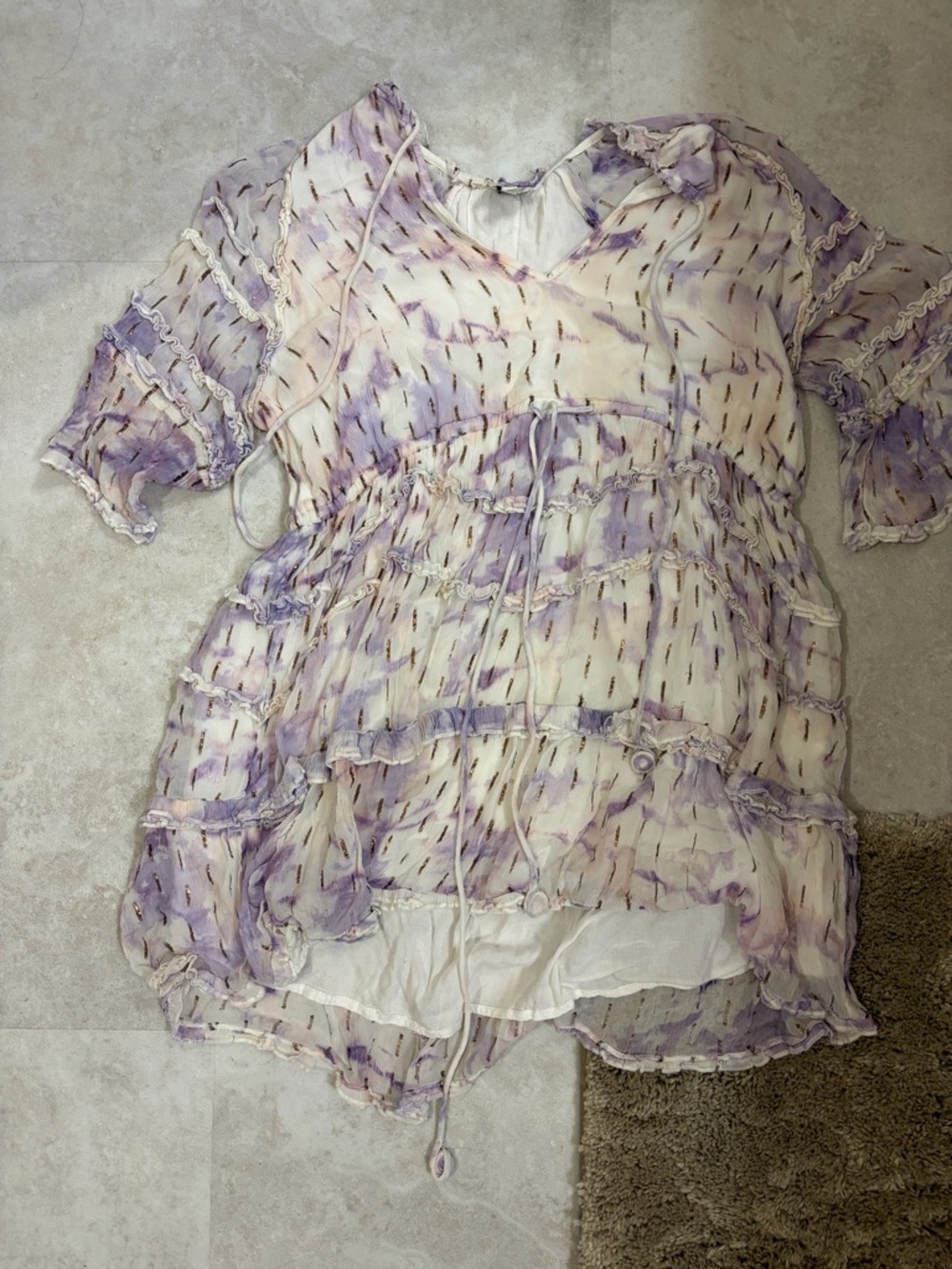 HEMANT & NANDITA Lavender and Cream Tiered Sundress